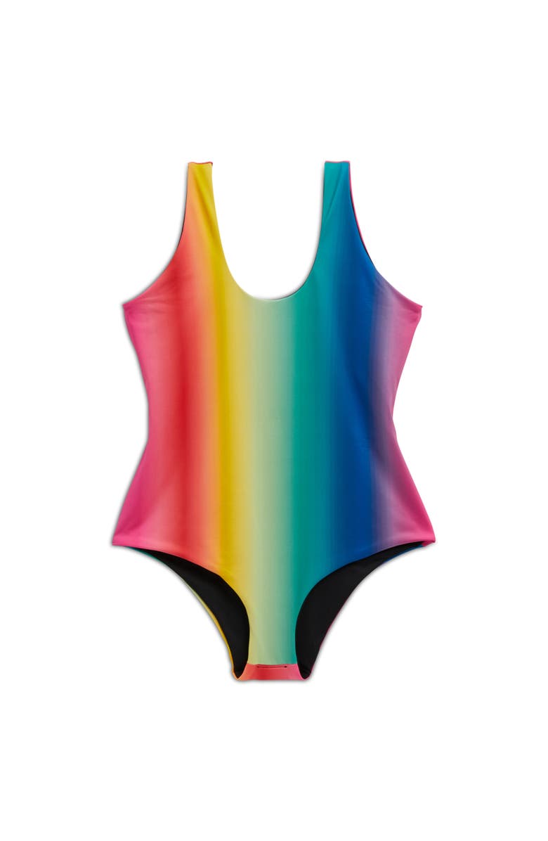 TomboyX Reversible Swim One-Piece, Alternate, color, Melting Rainbow/Black