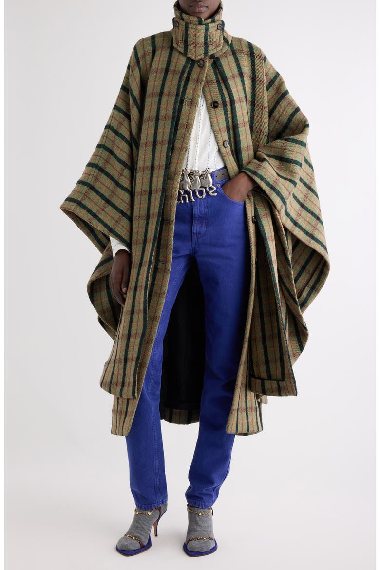 Brushed Wool Blend Check Coat, Alternate, color, MULTICOLOR GREEN