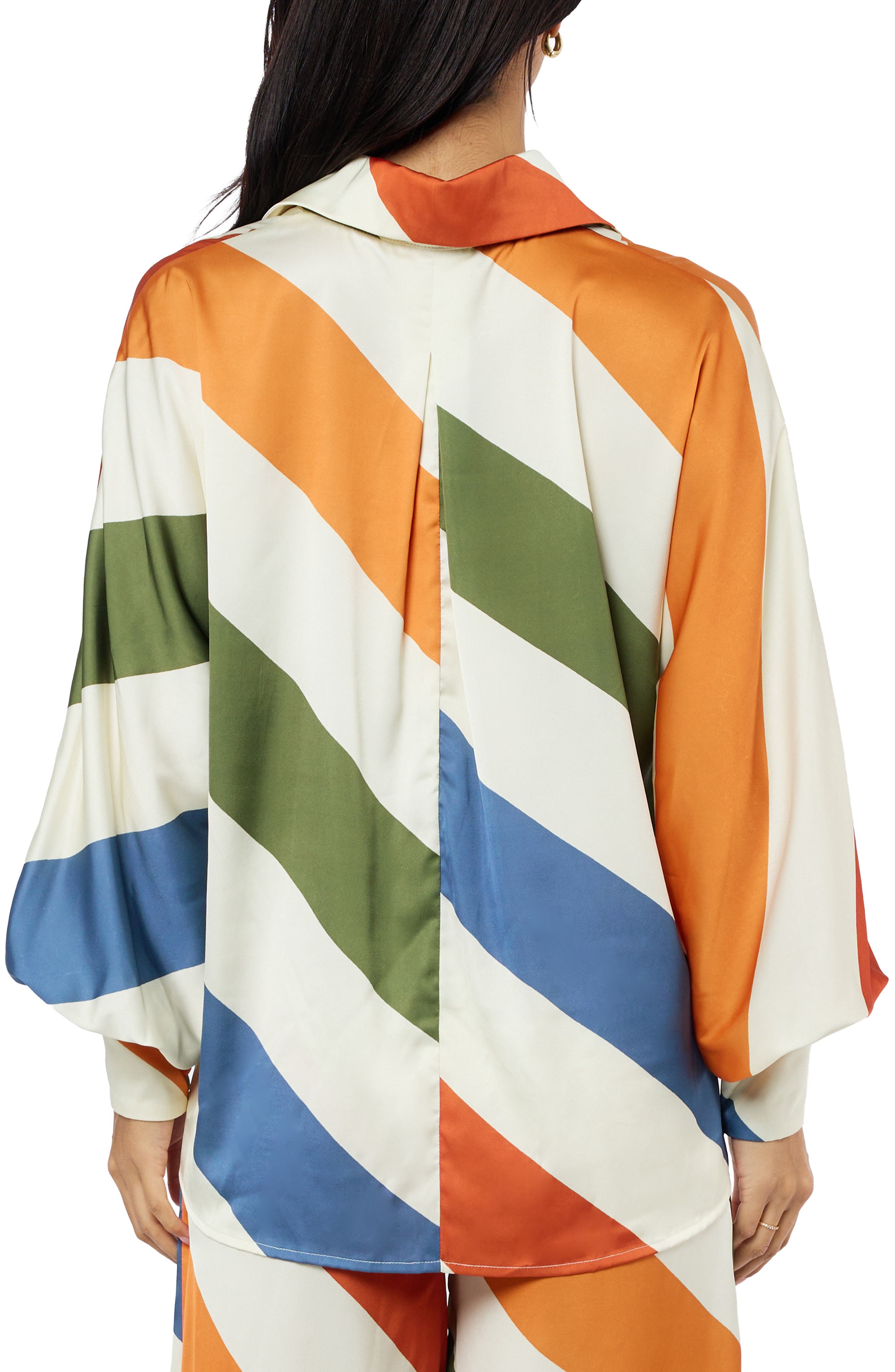 Kenia Stripe Satin Chiffon Button-Up Shirt - image 2