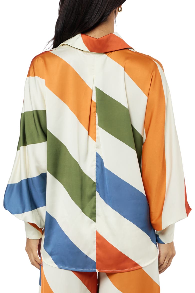 Kenia Stripe Satin Chiffon Button-Up Shirt, Alternate, color, WHITE MULTI