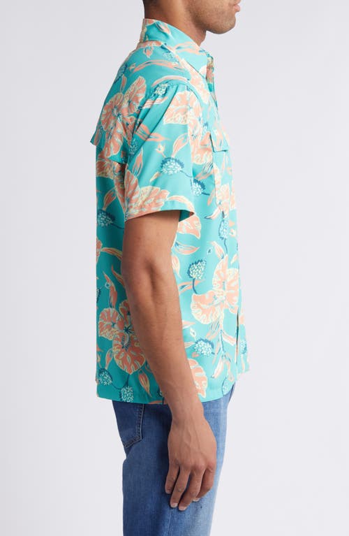 Faherty Shorelite Air Short Sleeve Performance Button-up Shirt In Teal Geranium Floral