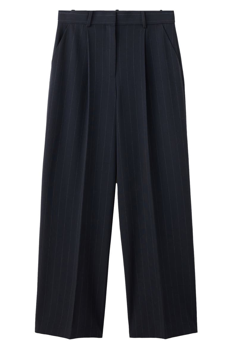 Pinstripe Pleated Pants, Main, color, NAVY