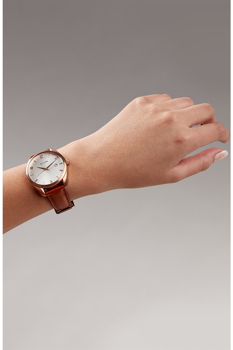 Thalia Leather Strap Watch, 38mm, Alternate, color, ROSE GOLD / WHITE