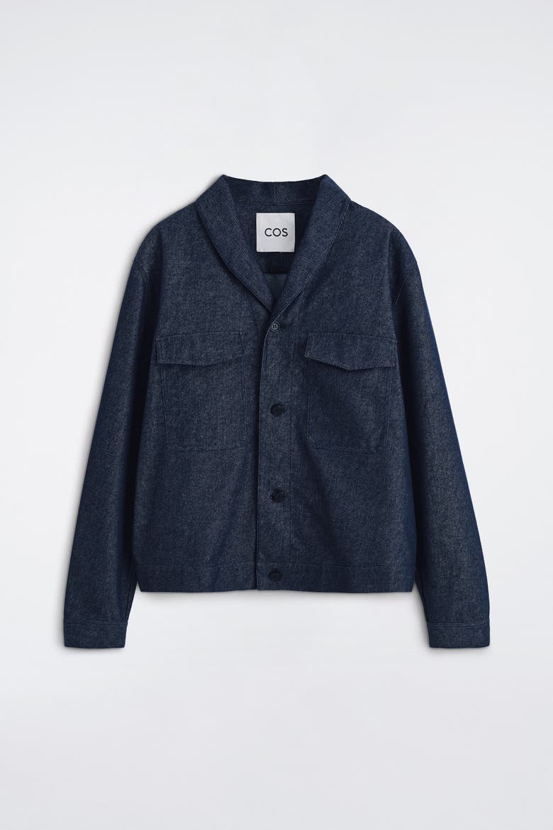 Shawl-collar Denim-effect Shirt Jacket, Alternate, color, INDIGO
