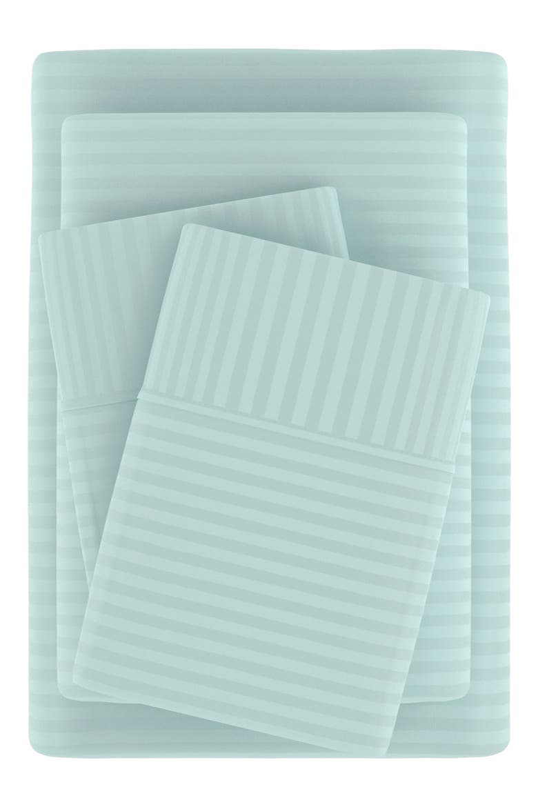 HOME SPUN Premium Ultra Soft Striped 4-Piece Bed Sheet Set, Alternate, color, AQUA