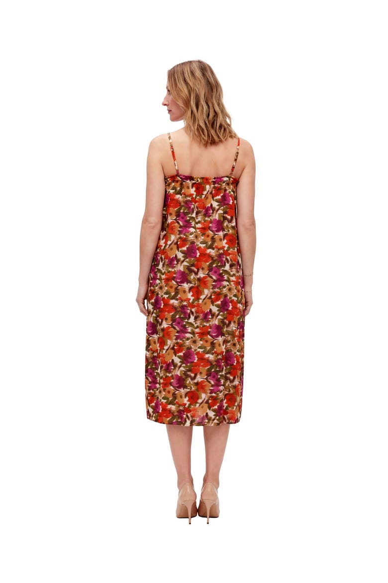 Maternity Essential Abstract Print Spaghetti Strap Smocked Pocket A-Line Maxi Dress, Alternate, color, Red Multi