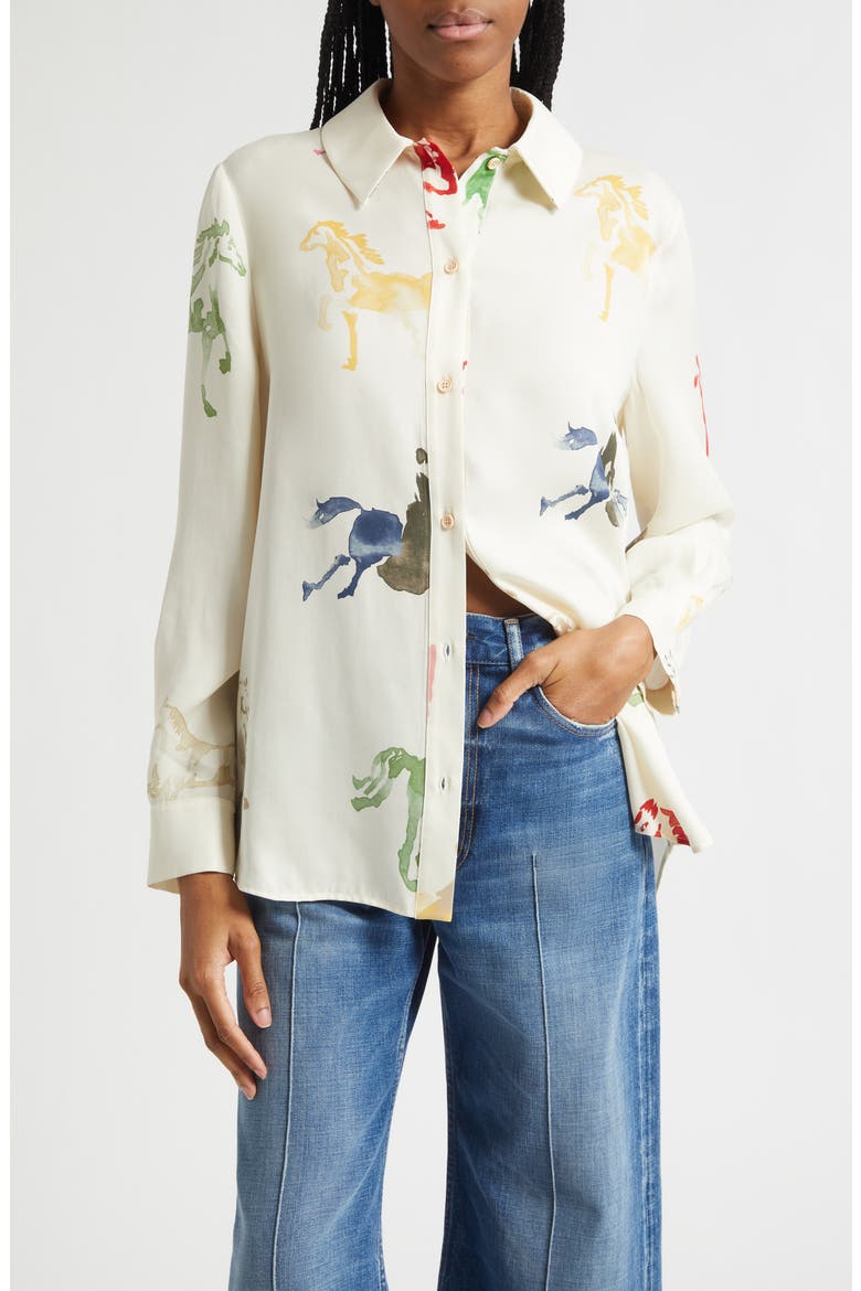 Watercolor Horse Print Button-Up Shirt, Main, color, HORSES