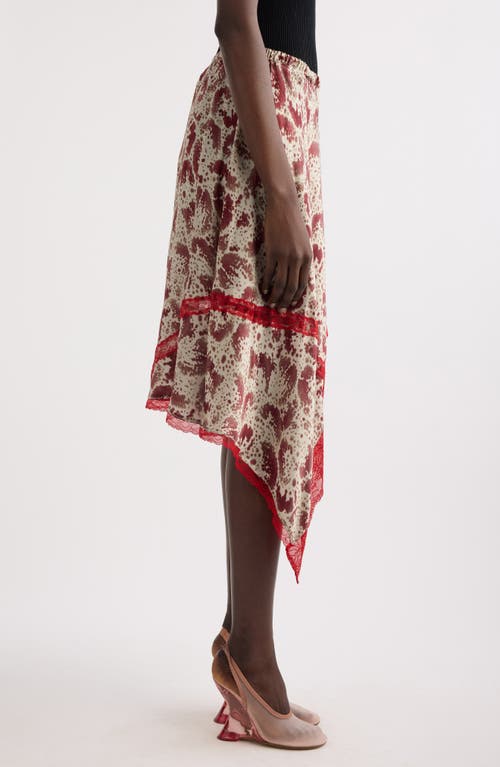 Dries Van Noten Shake Printed Lace-trim Handkerchief Silk Skirt In Burgundy