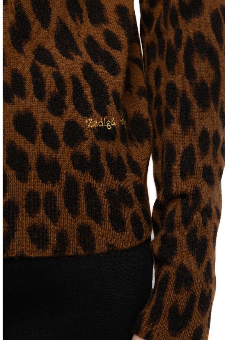Missya Leopard Wool & Cashmere Cardigan, Alternate, color, CARAMEL