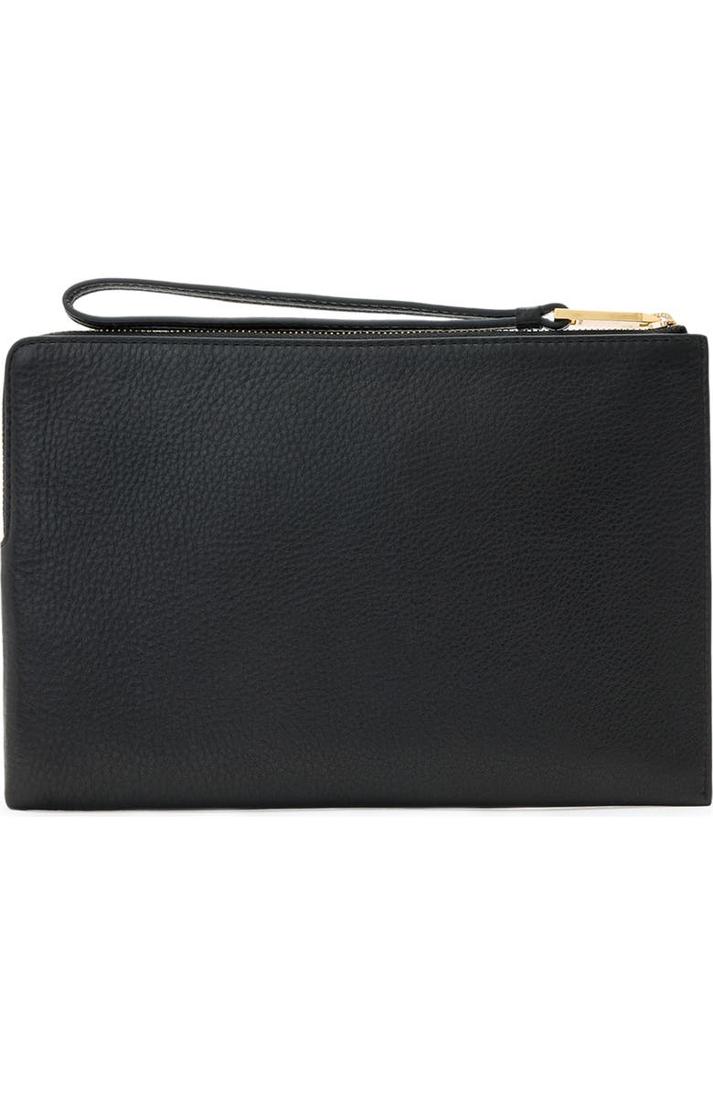 AllSaints Joshi Large Leather Wristlet Clutch, Alternate, color, Black