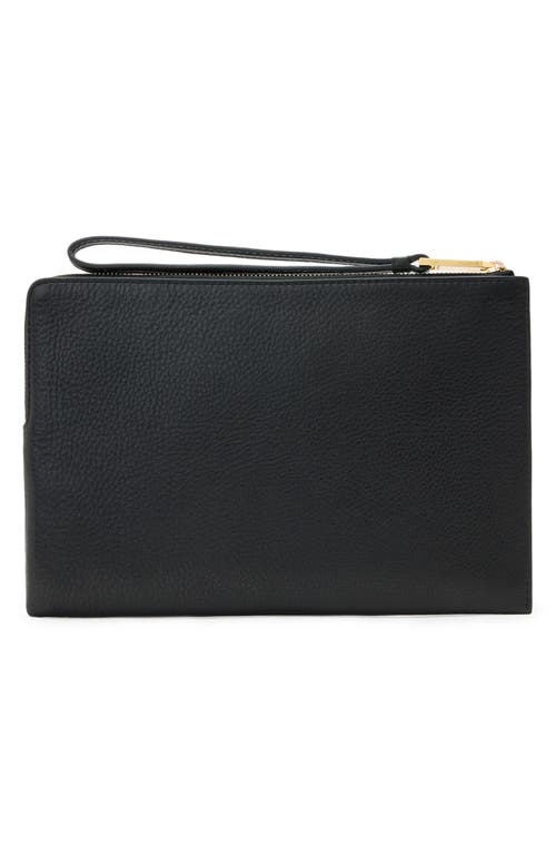 Allsaints Joshi Large Leather Wristlet Clutch In Black