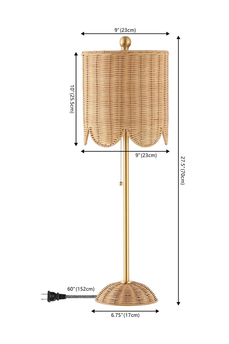 Celerie 27.5" Coastal Bohemian Rattan/Iron Scalloped Buffet LED Table Lamp with Pull Chain, Alternate, color, Natural/Brass Gold