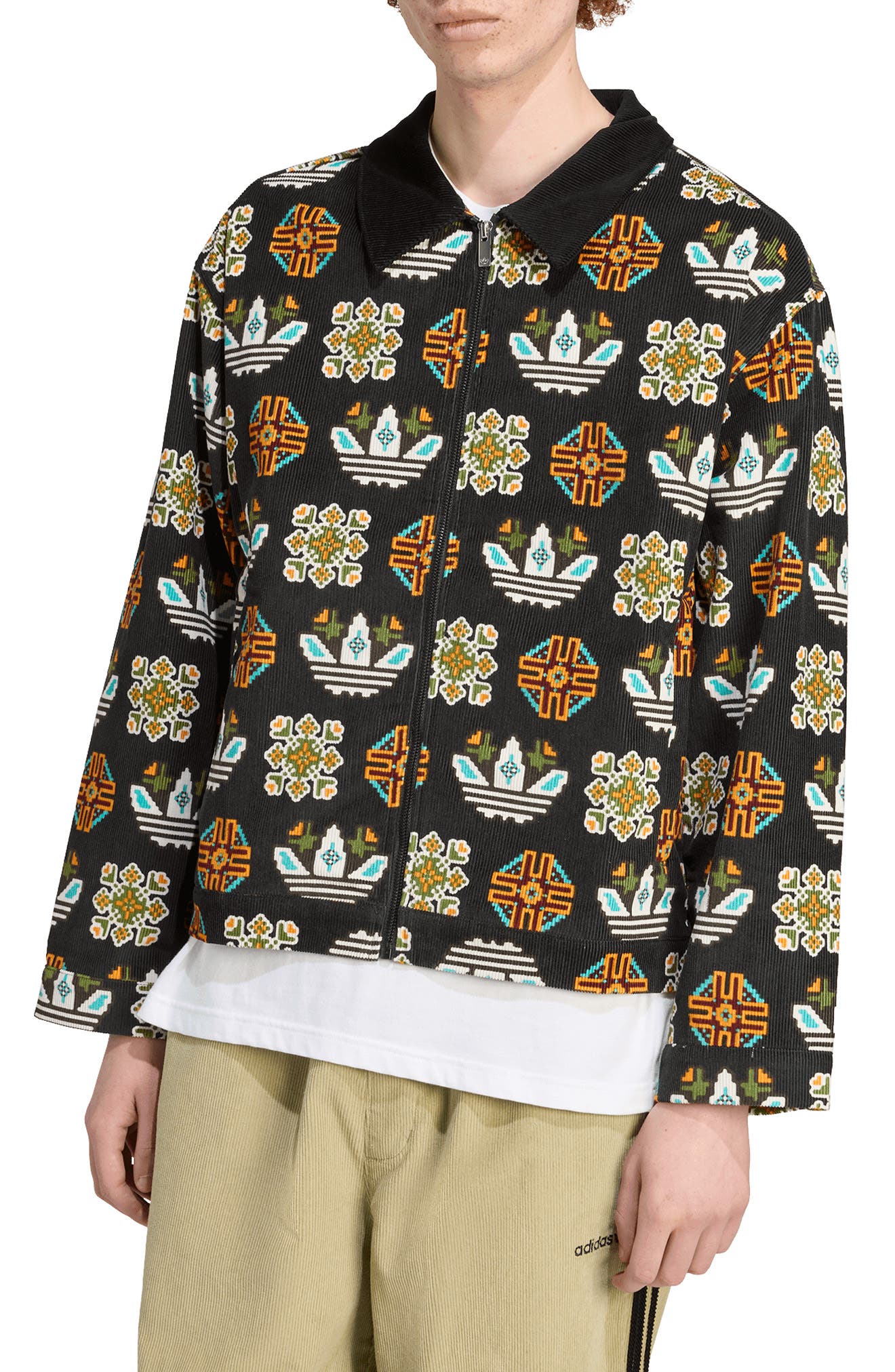 Monogram Print Relaxed Fit Corduroy Coach Jacket