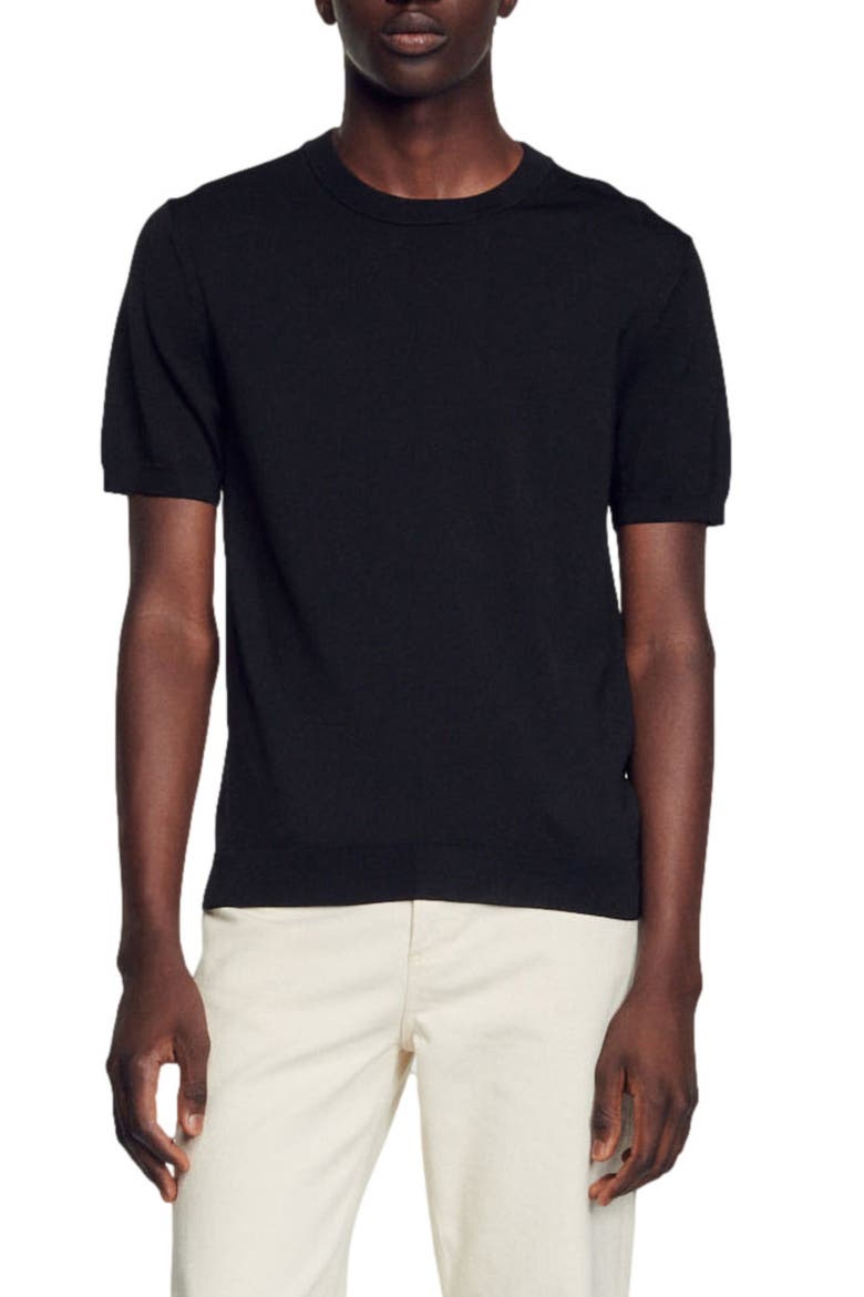 Knitted T-shirt, Main, color, BLACK