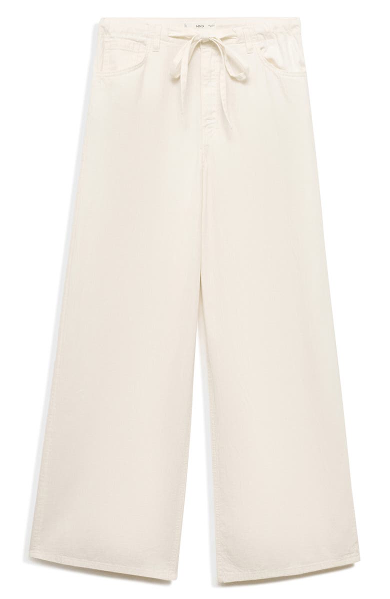 MANGO Drawstring Cotton 
Linen Wide Leg Pants, Alternate, color, Ecru