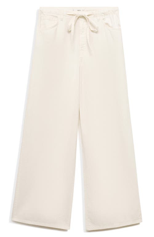 Mango Wide-leg Denim Trousers With Belt Ecru In Neutral