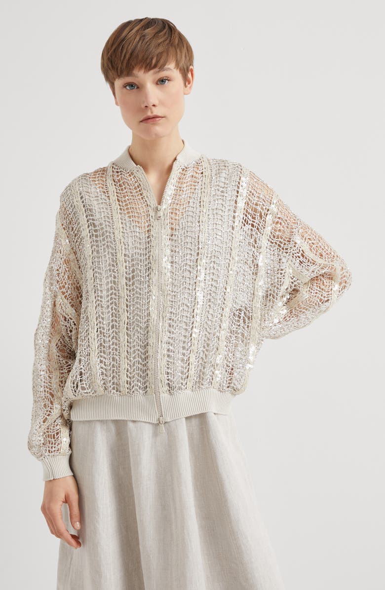 Brunello Cucinelli Dazzling Net Embroidery bomber, Alternate, color, 