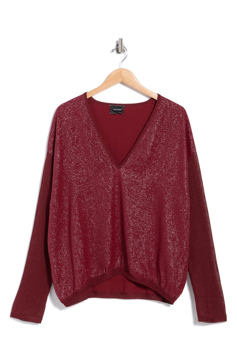 Longchamp Metallic V-Neck Sweater, Main, color, Red Lacquer