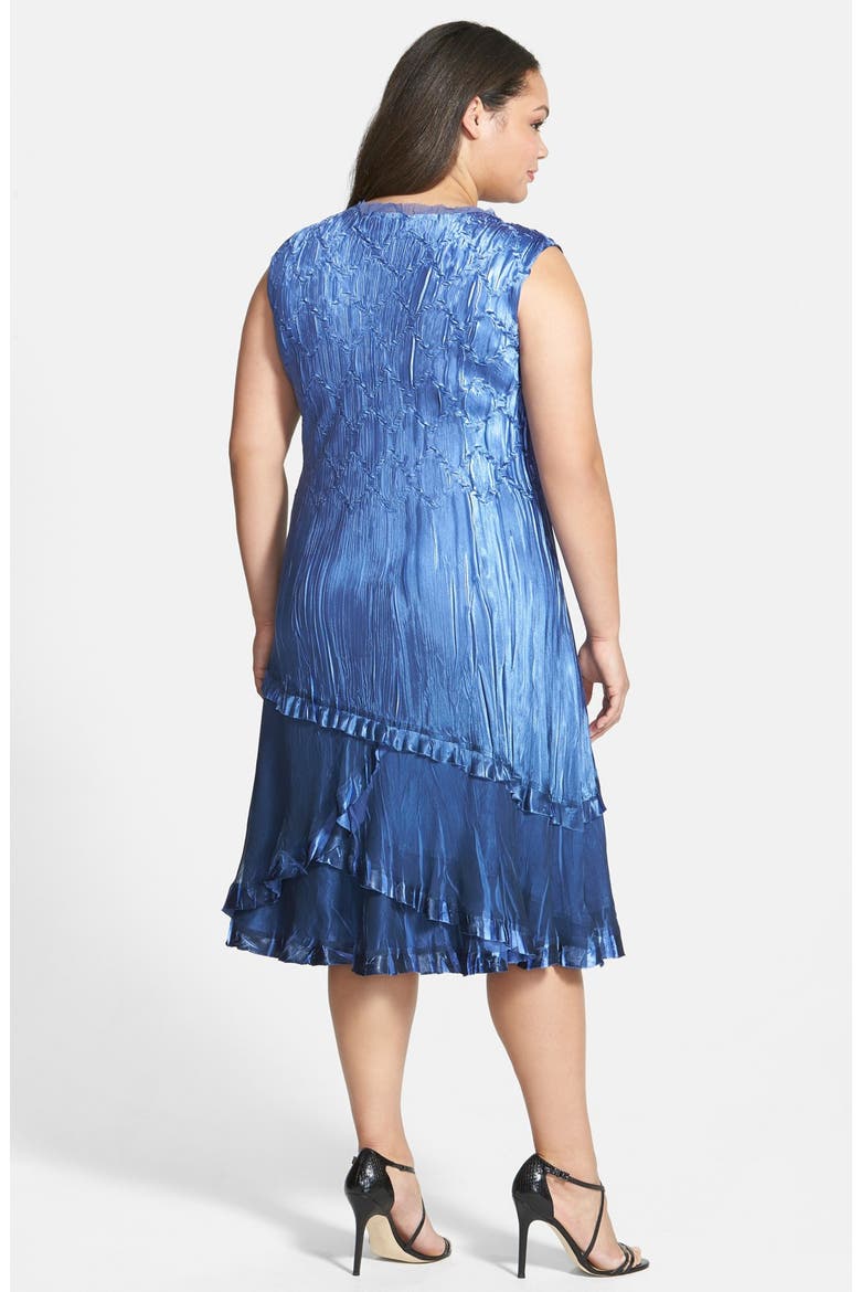 Tiered Chiffon & Charmeuse Dress with Jacket, Alternate, color, FREGATTA BLUE OMBRE