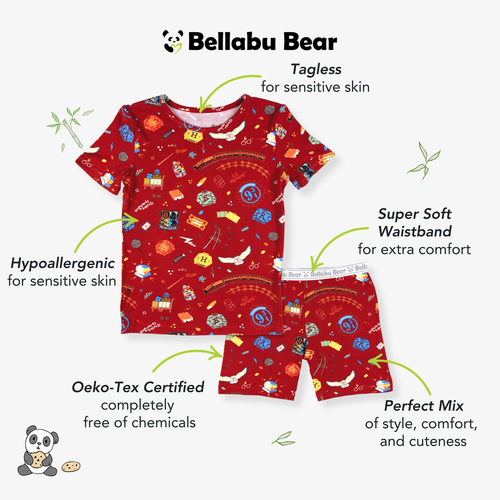 Bellabu Bear Kids Unisex Hogwarts Express 2-piece Short Sleeve & Shorts Pajama Set In Red