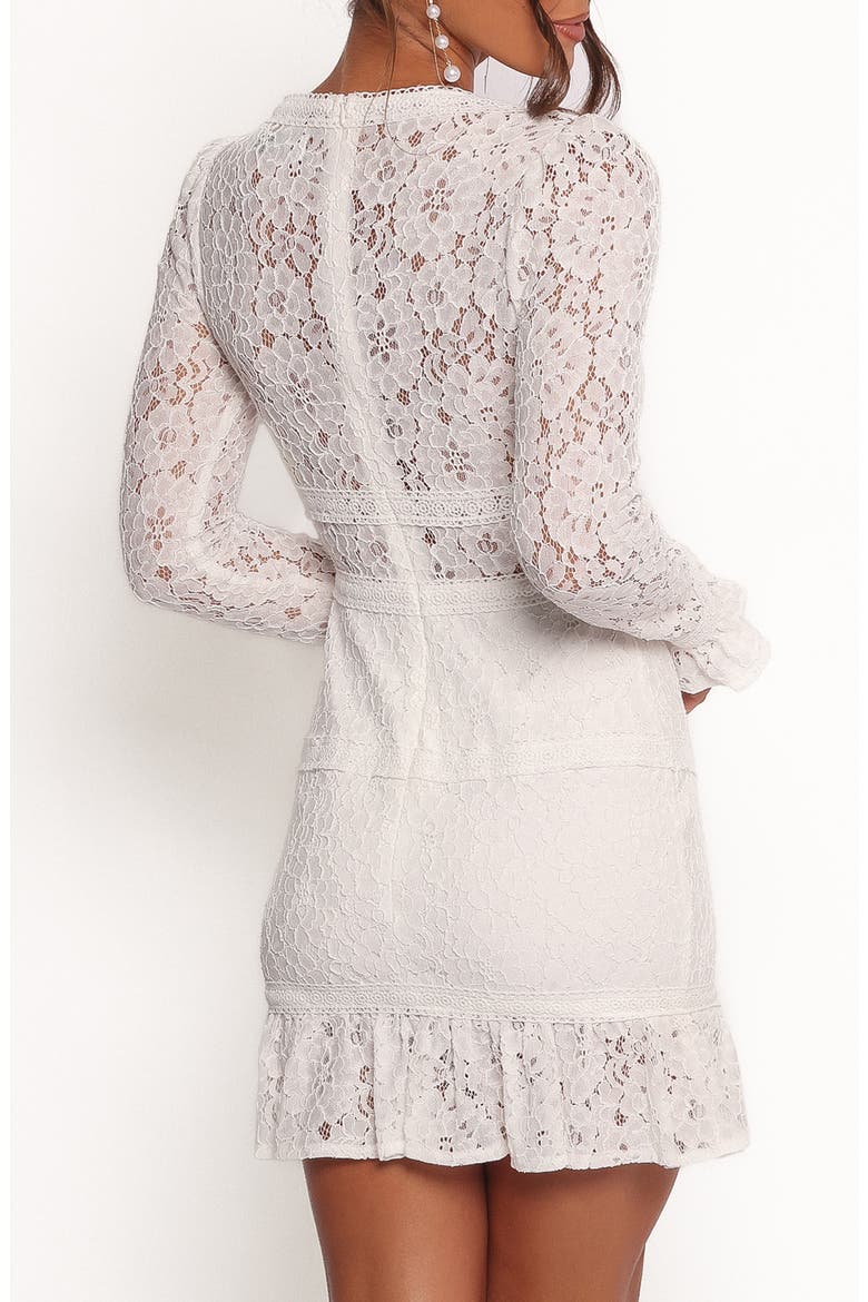 Lyra Ruffle & Lace Long Sleeve Minidress, Alternate, color, WHITE