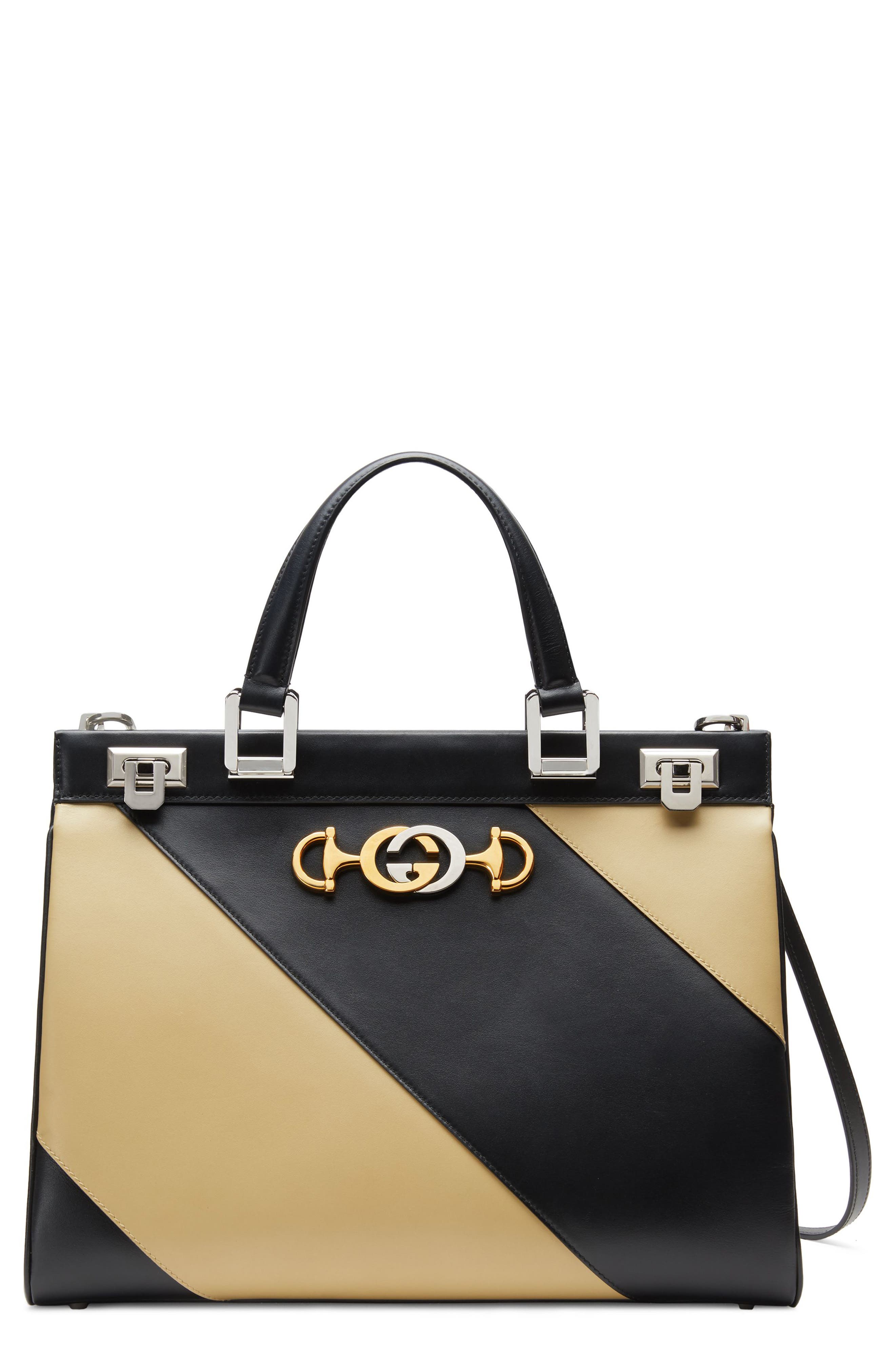 Gucci Medium Zumi Diagonal Stripe Top Handle Leather Bag, Main, color, 
