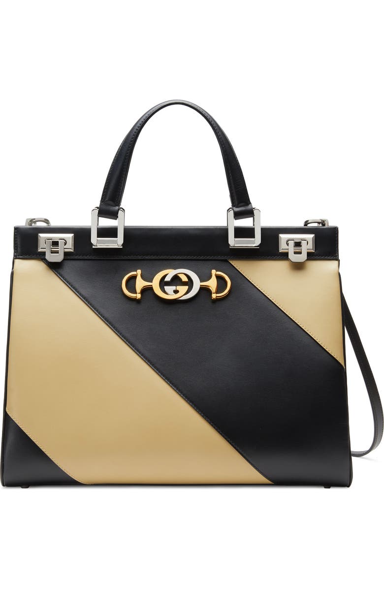 Gucci Medium Zumi Diagonal Stripe Top Handle Leather Bag, Main, color,