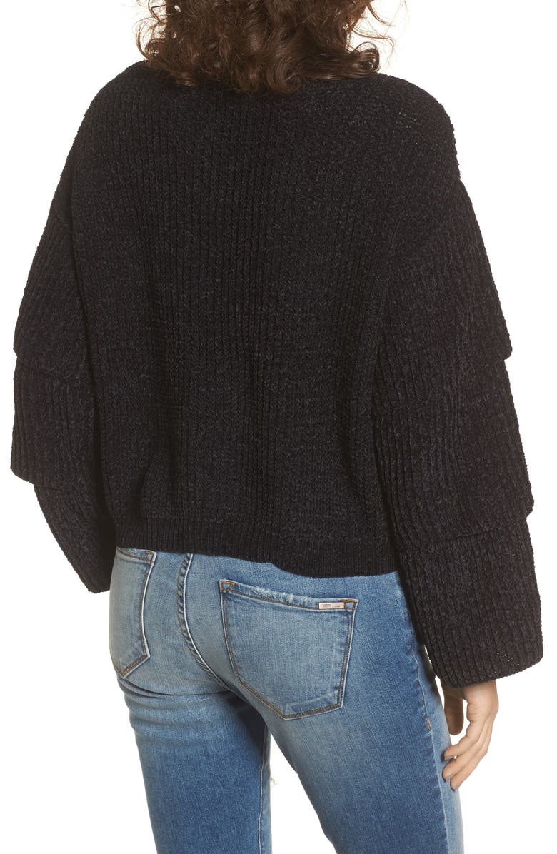 Woven Heart Triple Ruffle Sweater, Alternate, color,