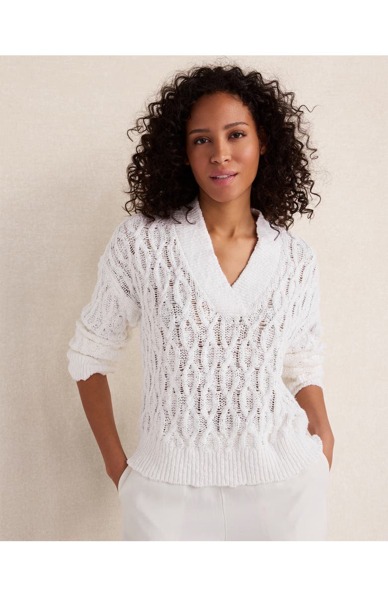 Haven Well Within Slubby Cotton Linen V-Neck Sweater, Main, color, White