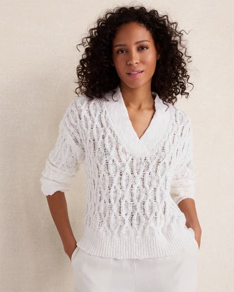 Slubby Cotton Linen V-Neck Sweater