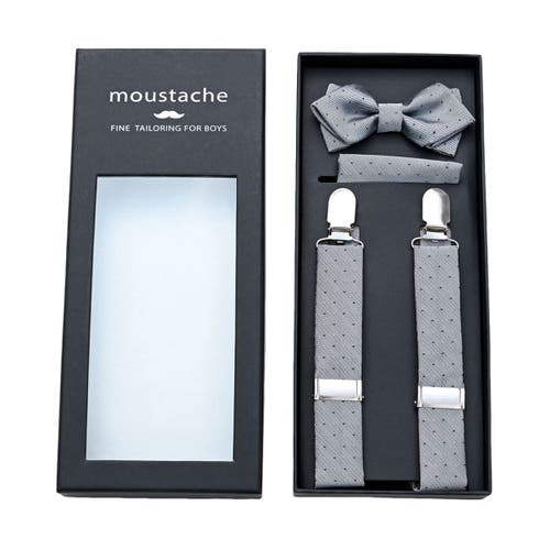 Moustache Dotted Suspenders Set In Silver