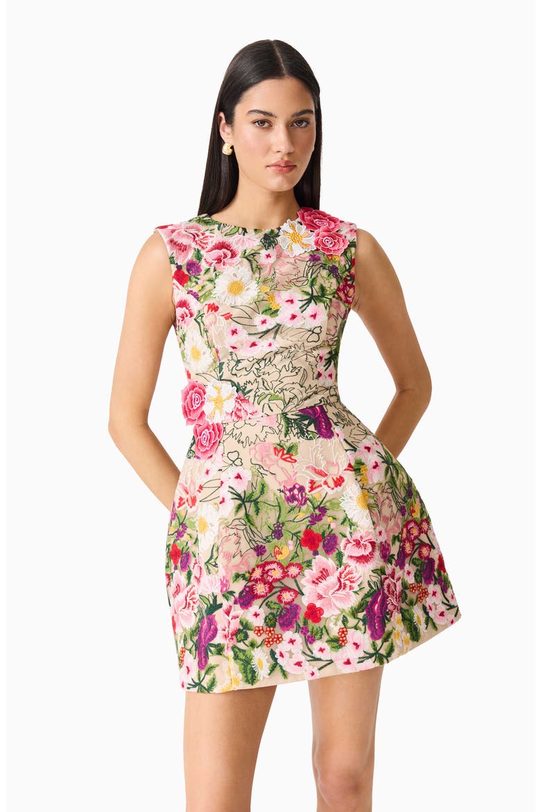 Floral Embroidered Tulip Skirt Minidress, Alternate, color, NUDE MULTI FLORAL