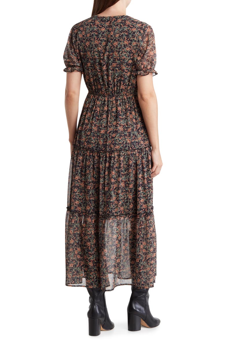WISHLIST Floral Puff Sleeve Maxi Dress, Alternate, color, Black