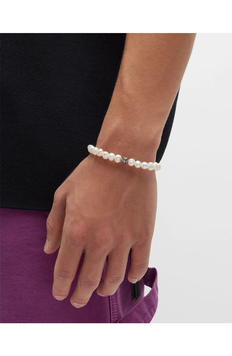 Jan Leslie Freshwater Pearl Stretch Bracelet With Sterling Silver Fluted Star Spacer, Alternate, color, Pearl