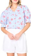 GIBSONLOOK Iris Stripe Floral Stretch Cotton Poplin Top
