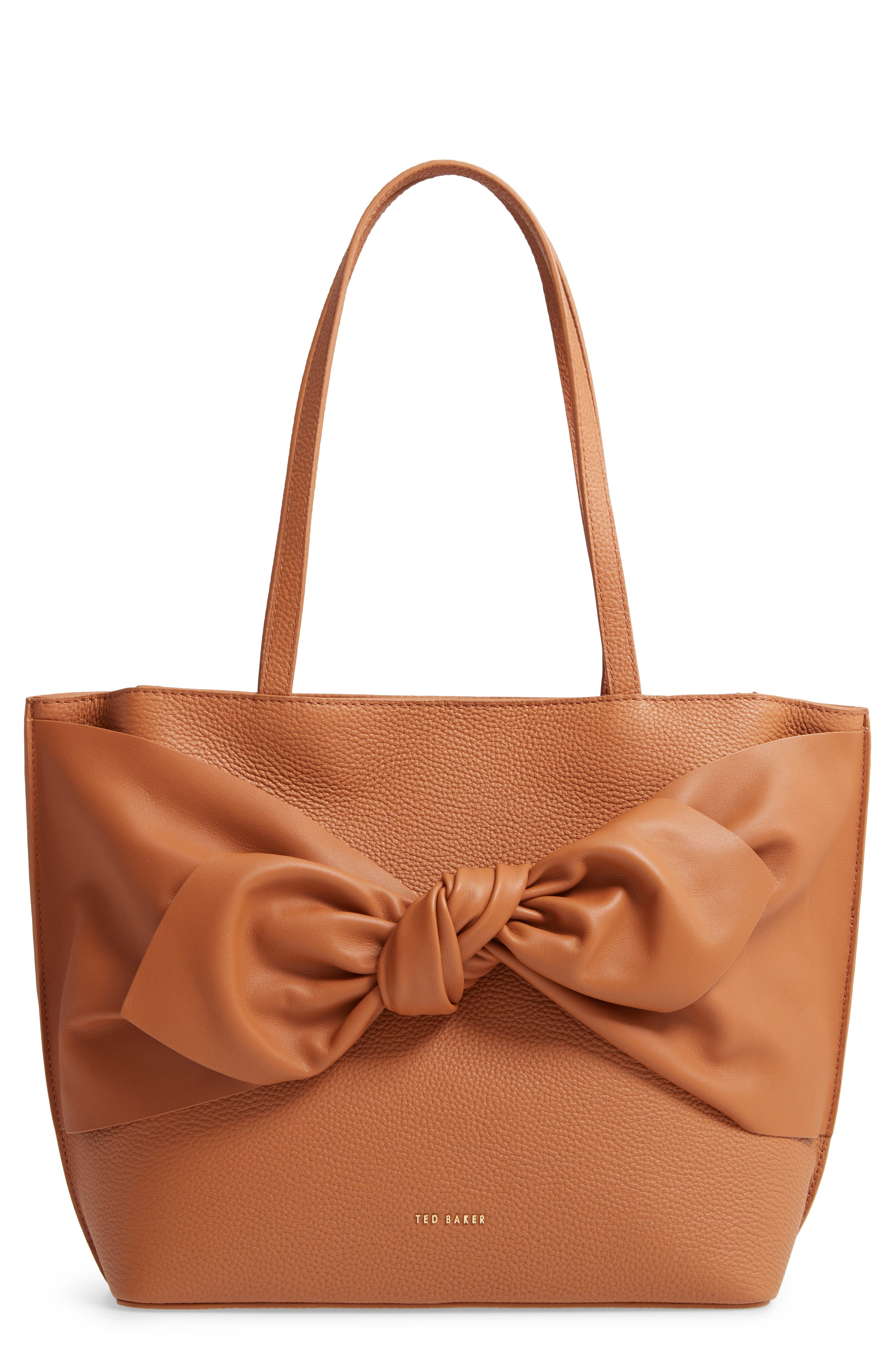 Diiana Soft Knot Detail Leather Shopper, Main, color, TAN