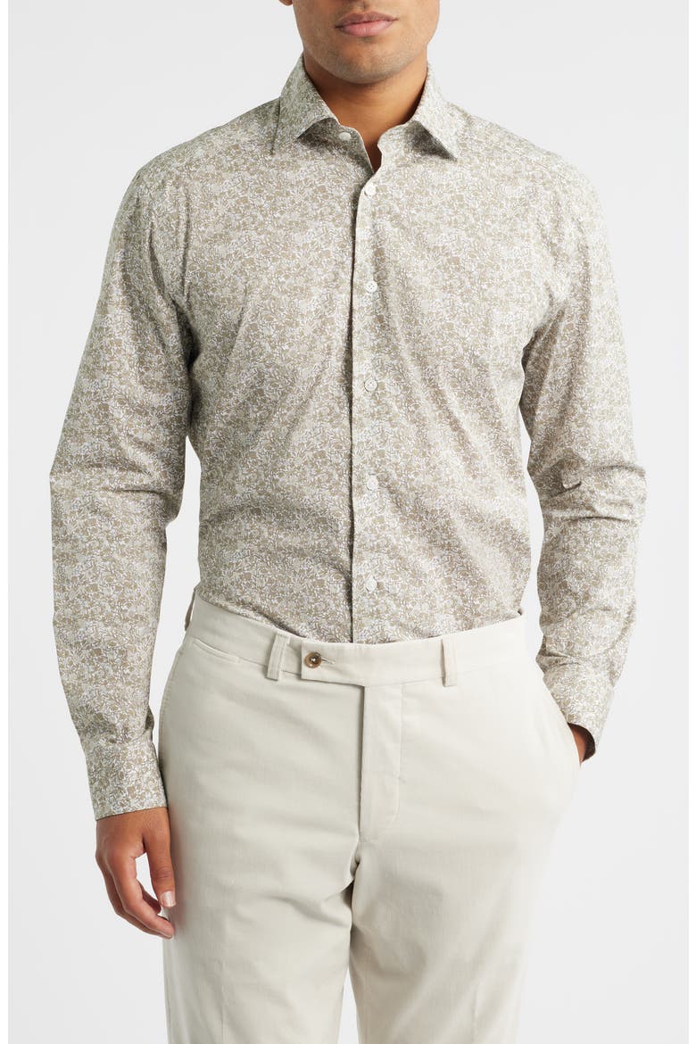 Lincoln Floral Stretch Cotton Button-Up Shirt, Main, color, SAGE