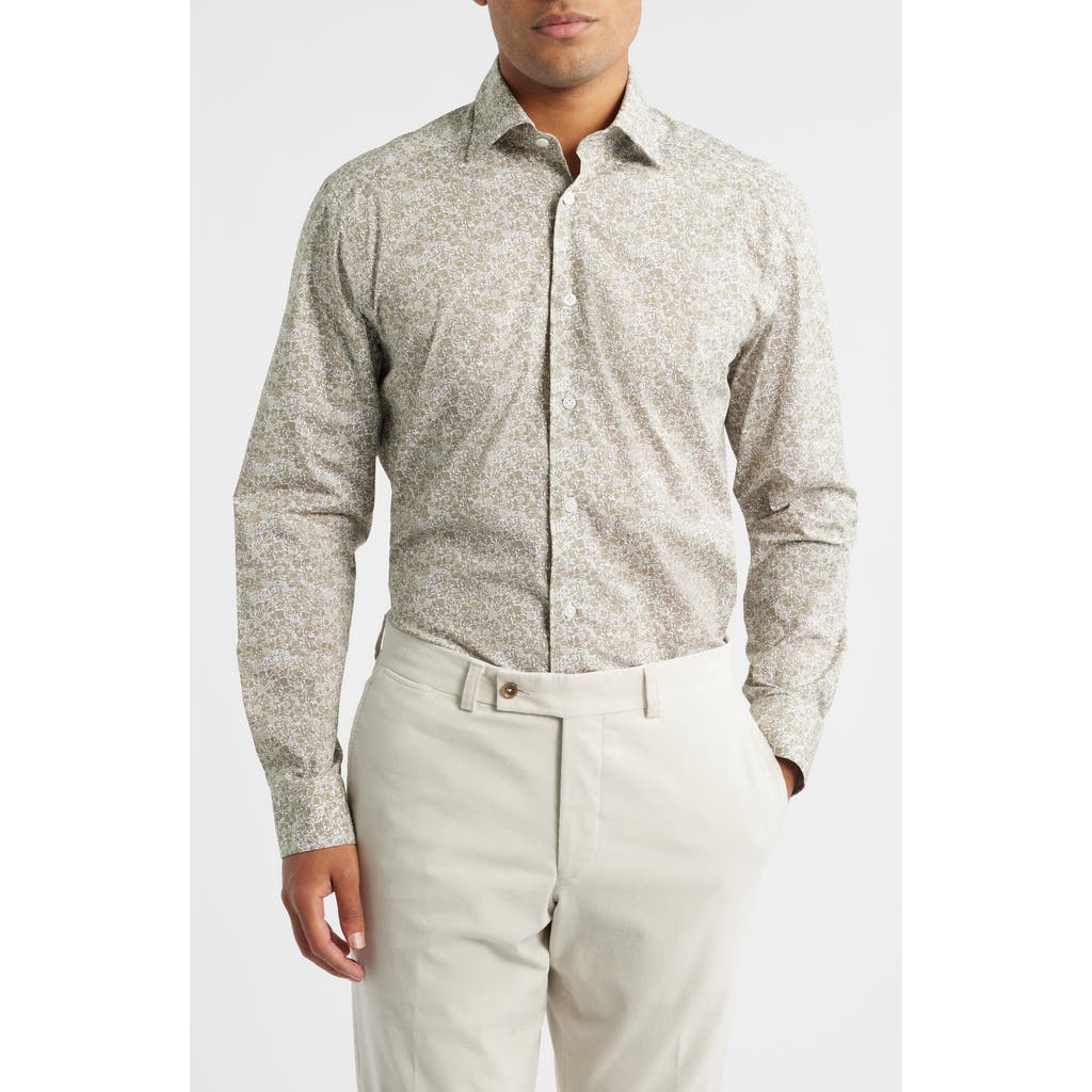 Jack Victor Lincoln Floral Stretch Cotton Button-up Shirt In Gray