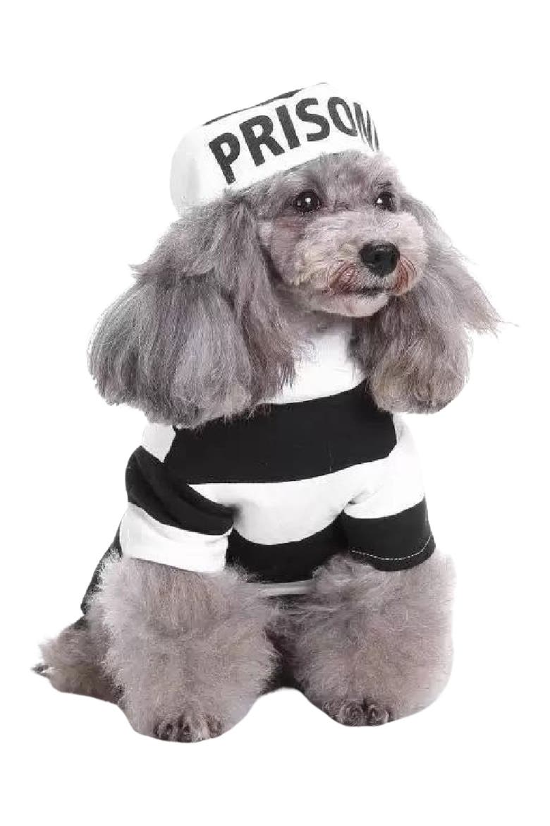 The Pet Life Striped Retro Inmate Prisoner Pet Costume, Alternate, color, BLACK / WHITE
