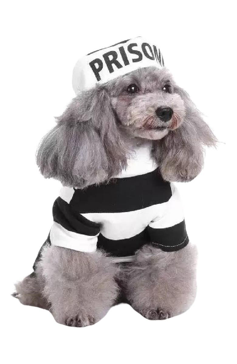 PET LIFE The Pet Life Striped Retro Inmate Prisoner Pet Costume, Alternate, color, Black / White