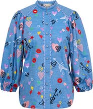 Maison Common Embroidered Blouse With Ballon Sleeves