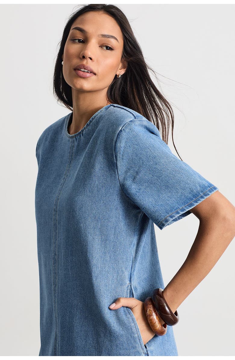 Warehouse Denim Side Split Midi Dress, Alternate, color, Mid Wash