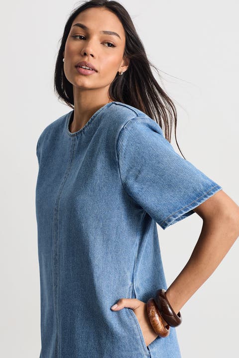 Denim Side Split Midi Dress