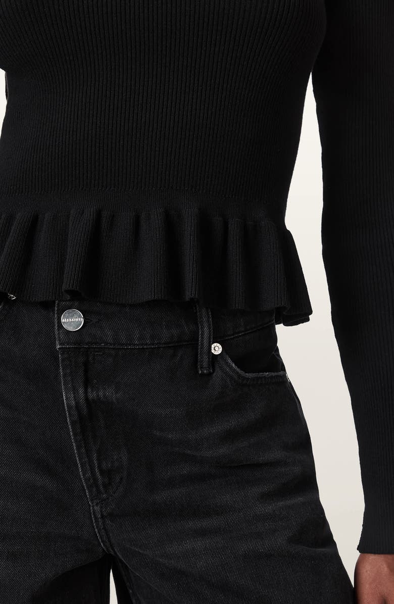 AllSaints Jas Rib Knit Peplum Sweater, Alternate, color, Black