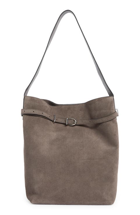 The Essential Belted Suede Bucket Tote