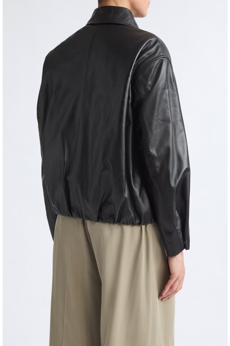 Melis Leather Bomber Jacket, Alternate, color, BLACK