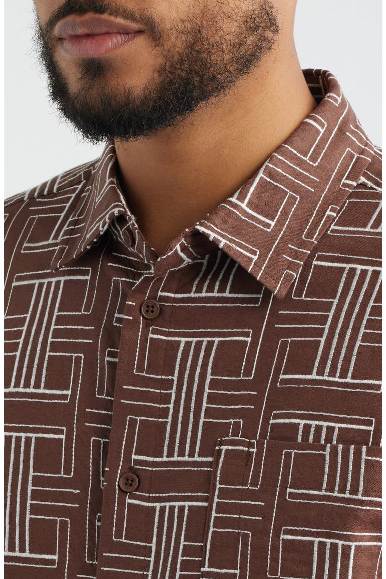 Shashiko Embroidered Button-Up Shirt, Alternate, color, BROWN