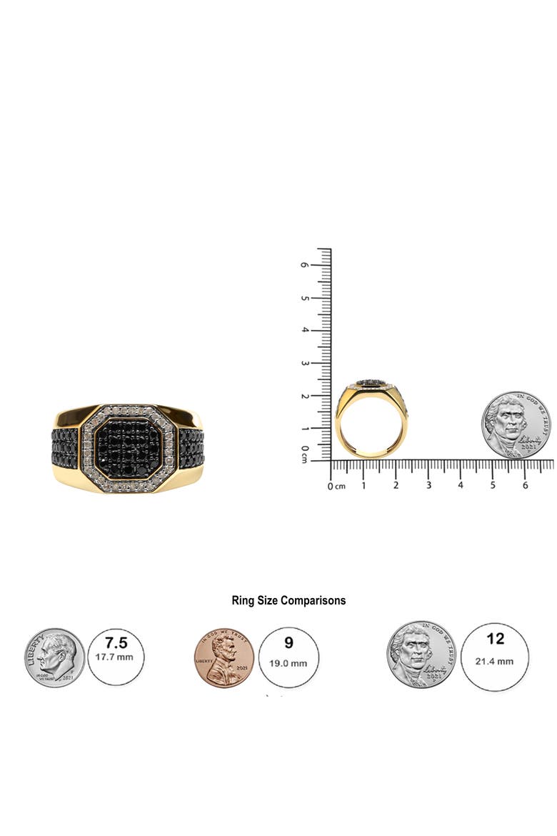 Men's 10K Yellow Gold 1 1/4 Cttw White and Treated Black Diamond Octagonal Halo Band Ring, Alternate, color, Yellow