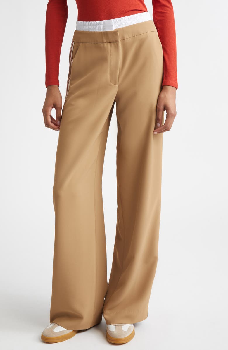 Veronica Beard Eugene Boxer Waist Side Stripe Gabardine Pants, Main, color, Khaki