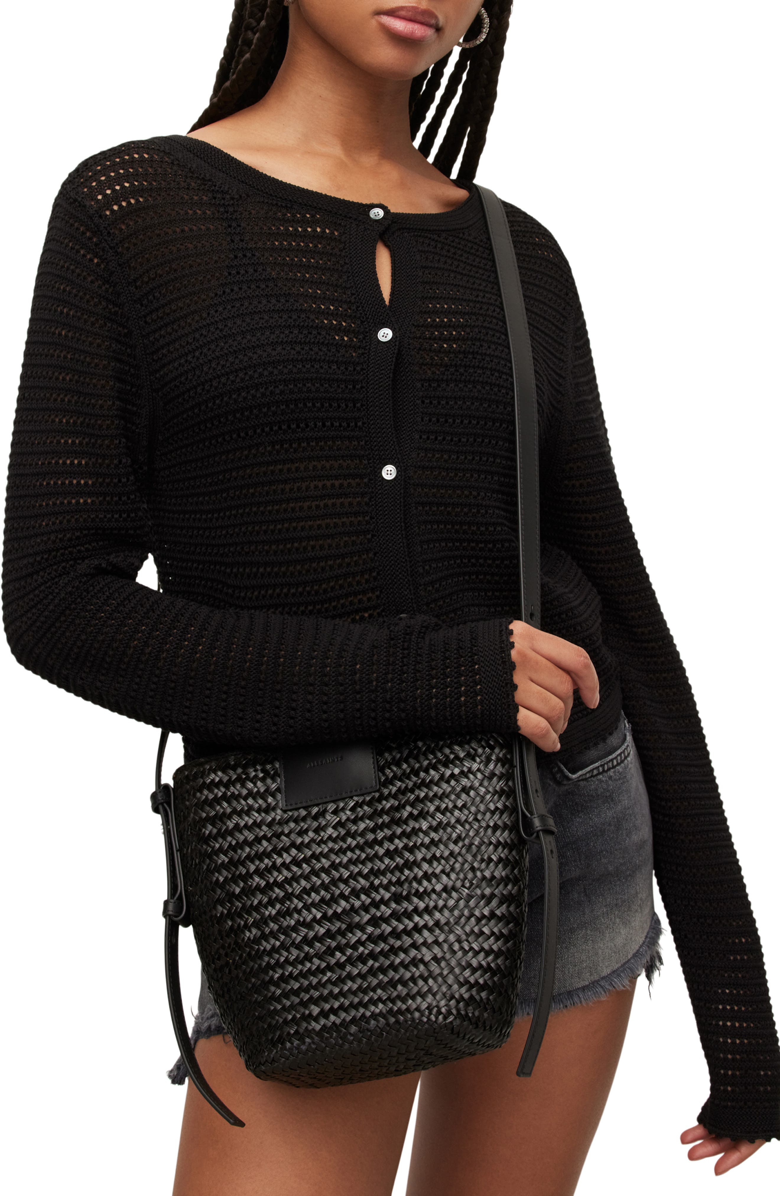 Ebro Straw Crossbody Bag, Alternate, color, BLACK